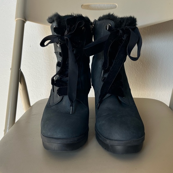 Geox Respira Faux Fur Lined Black Italian Leather Heeled Boots Size 8.5 - Picture 2 of 12